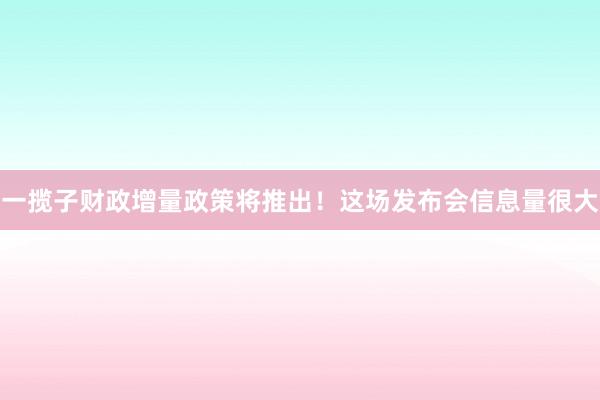 一揽子财政增量政策将推出！这场发布会信息量很大
